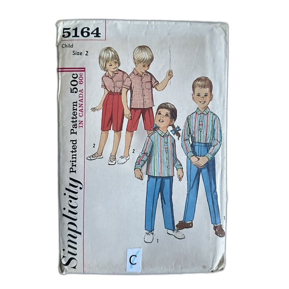 Vintage 60s Simplicity 5164 Sewing Pattern Unisex Childs Shirt Pants Shorts Sz 2
